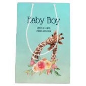 Cute Giraffe Waterverf Mam & Baby Boy Medium Cadeauzakje (Achterkant)