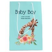 Cute Giraffe Waterverf Mam & Baby Boy Medium Cadeauzakje (Voorkant)