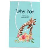 Cute Giraffe Waterverf Mam & Baby Boy Medium Cadeauzakje (Achterkant)