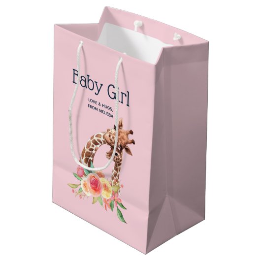 Cute Giraffe Waterverf Mam & Baby Boy Medium Cadeauzakje (Achterkant Gekanteld)