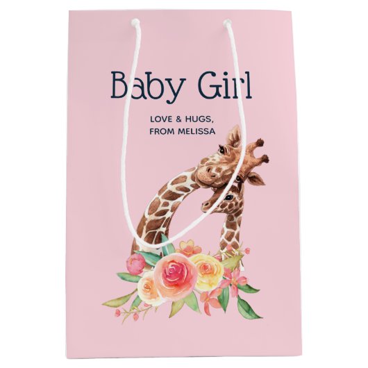 Cute Giraffe Waterverf Mam & Baby Boy Medium Cadeauzakje (Voorkant)