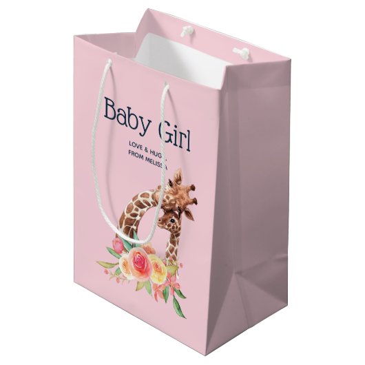 Cute Giraffe Waterverf Mam & Baby Boy Medium Cadeauzakje (Voorkant Gekanteld)