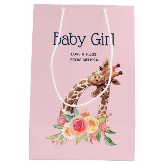 Cute Giraffe Waterverf Mam & Baby Boy Medium Cadeauzakje (Achterkant)