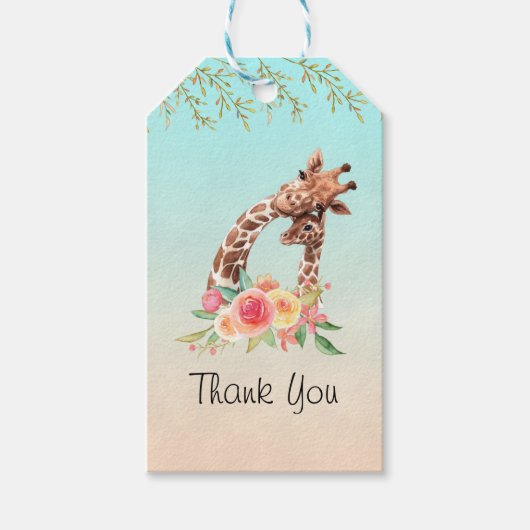 Cute Giraffe Waterverf Mam & Baby Hartelijk dank Cadeaulabel (Voorkant)