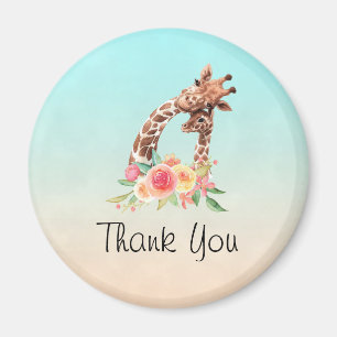 Cute Giraffe Waterverf Mam & Baby Hartelijk dank Magneet