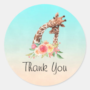 Cute Giraffe Waterverf Mam & Baby Hartelijk dank Ronde Sticker