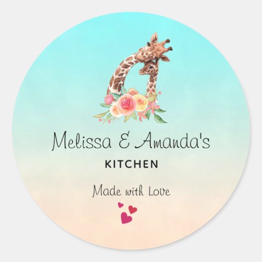 Cute Giraffe Waterverf Mam & Baby Kitchen Ronde Sticker (Voorkant)