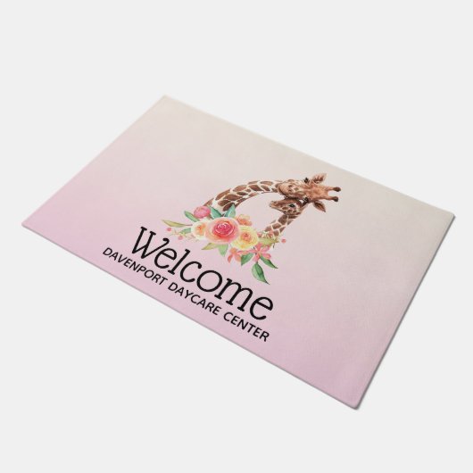 Cute Giraffe Waterverf Mam & Baby Welkom Deurmat (Schuin)