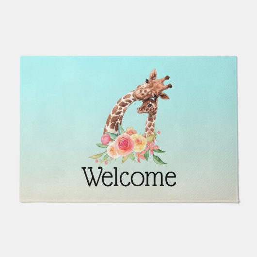 Cute Giraffe Waterverf Mam & Baby Welkom Deurmat (Voorkant)
