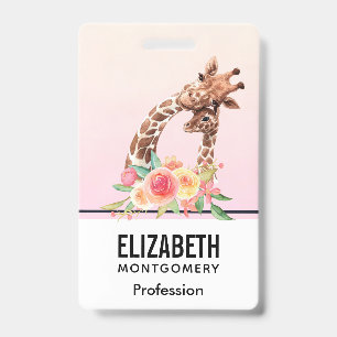 Cute Giraffe Waterverf Mam en Baby Badge