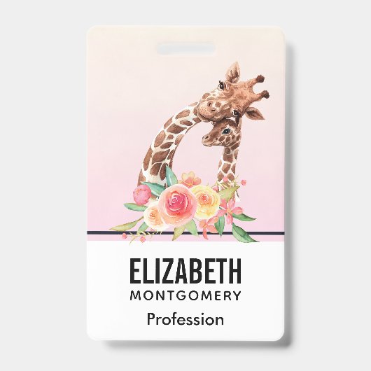 Cute Giraffe Waterverf Mam en Baby Badge (Voorkant)