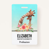 Cute Giraffe Waterverf Mam en Baby Badge (Achterkant)