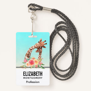 Cute Giraffe Waterverf Mam en Baby Badge