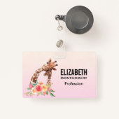 Cute Giraffe Waterverf Mam en Baby Badge (Voorkant met intrekbare)