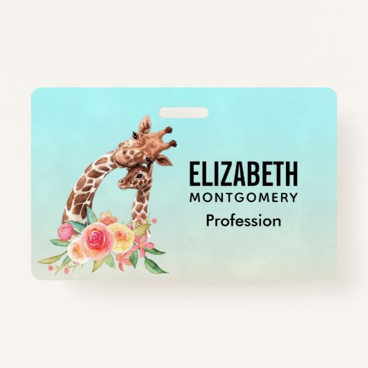 Cute Giraffe Waterverf Mam en Baby Badge (Voorkant)