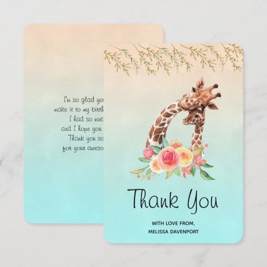 Cute Giraffe Waterverf Mam en Baby Bedankkaart (Voorkant / Achterkant)