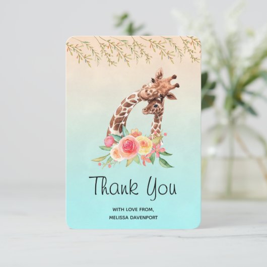Cute Giraffe Waterverf Mam en Baby Bedankkaart (Staand voorkant)
