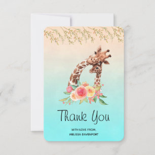 Cute Giraffe Waterverf Mam en Baby Bedankkaart