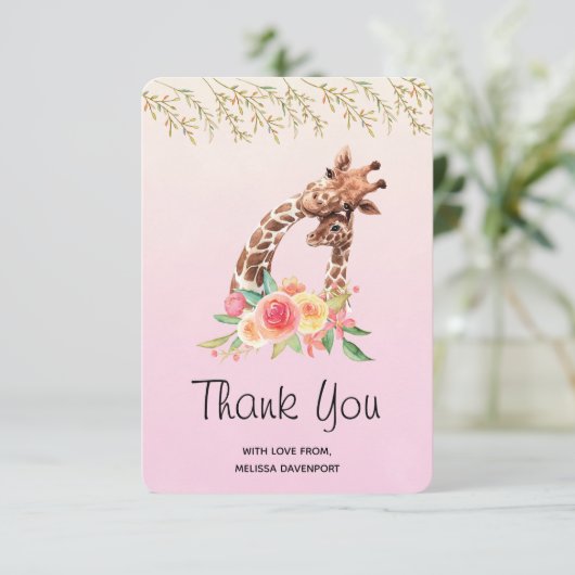 Cute Giraffe Waterverf Mam en Baby Bedankkaart (Staand voorkant)