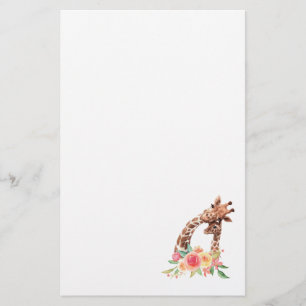 Cute Giraffe Waterverf Mam en Baby Briefpapier