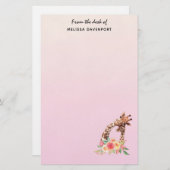 Cute Giraffe Waterverf Mam en Baby Briefpapier (Voorkant / Achterkant)