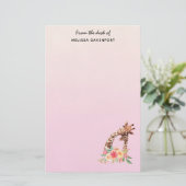 Cute Giraffe Waterverf Mam en Baby Briefpapier (Staand voorkant)