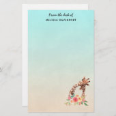 Cute Giraffe Waterverf Mam en Baby Briefpapier (Voorkant / Achterkant)