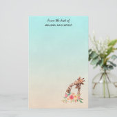 Cute Giraffe Waterverf Mam en Baby Briefpapier (Staand voorkant)