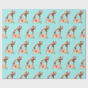Cute Giraffe Waterverf Mam en Baby Cadeaupapier