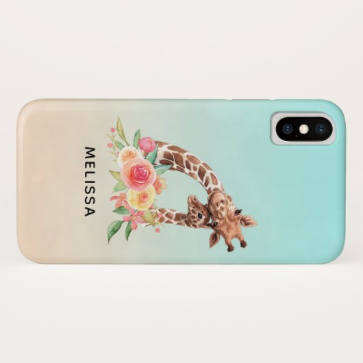 Cute Giraffe Waterverf Mam en Baby Case-Mate iPhone Case (Achterkant (horizontaal))