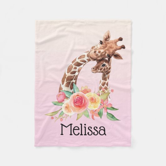 Cute Giraffe Waterverf Mam en Baby Fleece Deken (Voorkant)