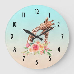 Cute Giraffe Waterverf Mam en Baby Grote Klok