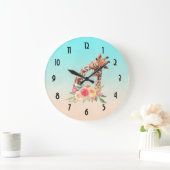 Cute Giraffe Waterverf Mam en Baby Grote Klok (Huis)