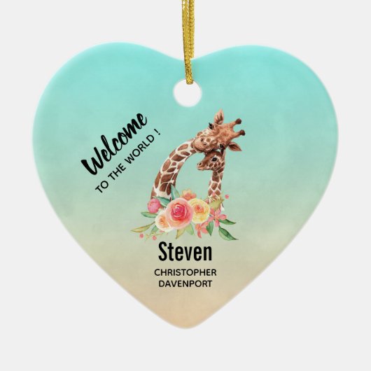 Cute Giraffe Waterverf Mam en Baby Keramisch Ornament (Voorkant)