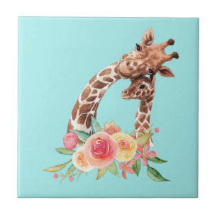 Cute Giraffe Waterverf Mam en Baby keramische tege Tegeltje