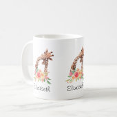 Cute Giraffe Waterverf Mam en Baby Koffiemok (Voorkant links)