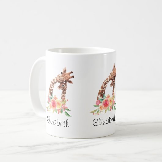 Cute Giraffe Waterverf Mam en Baby Koffiemok (Voorkant links)