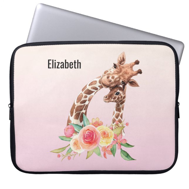 Cute Giraffe Waterverf Mam en Baby Laptop Sleeve (Voorkant)