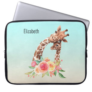 Cute Giraffe Waterverf Mam en Baby Laptop Sleeve