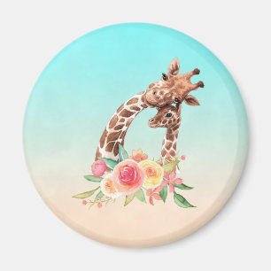 Cute Giraffe Waterverf Mam en Baby Magneet