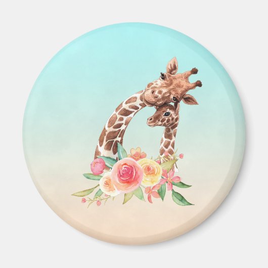 Cute Giraffe Waterverf Mam en Baby Magneet (Voorkant)