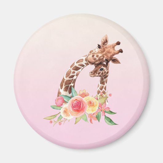 Cute Giraffe Waterverf Mam en Baby Magneet (Voorkant)