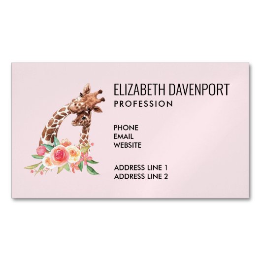 Cute Giraffe Waterverf Mam en Baby Magnetisch Visitekaartje (Voorkant)