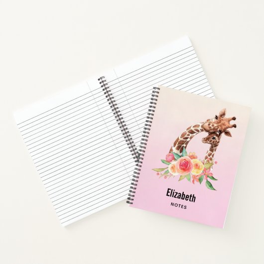 Cute Giraffe Waterverf Mam en Baby Notitieboek (Binnen)