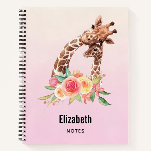Cute Giraffe Waterverf Mam en Baby Notitieboek (Voorkant)
