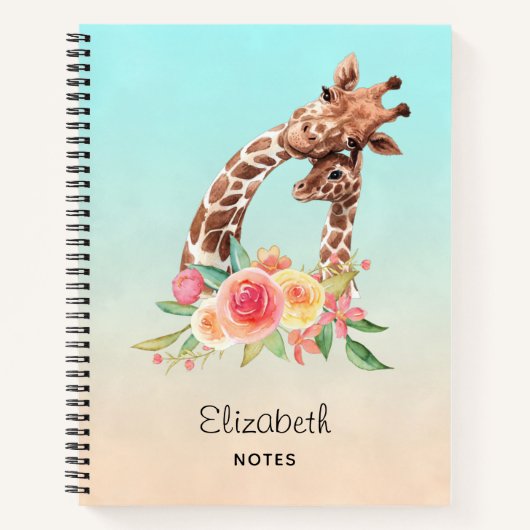 Cute Giraffe Waterverf Mam en Baby Notitieboek (Voorkant)