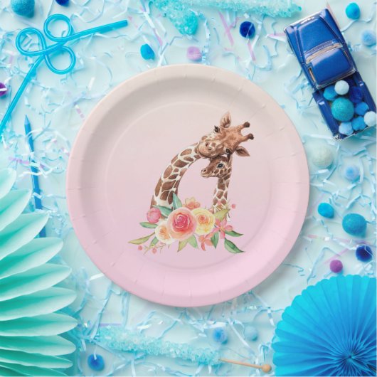 Cute Giraffe Waterverf Mam en Baby Papieren Bordje (Feest)