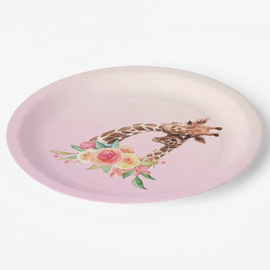 Cute Giraffe Waterverf Mam en Baby Papieren Bordje (Gekanteld)