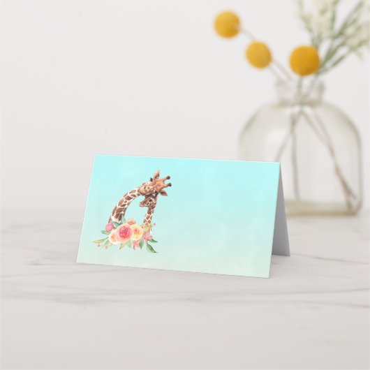 Cute Giraffe Waterverf Mam en Baby Plaatskaartje (Voorkant)