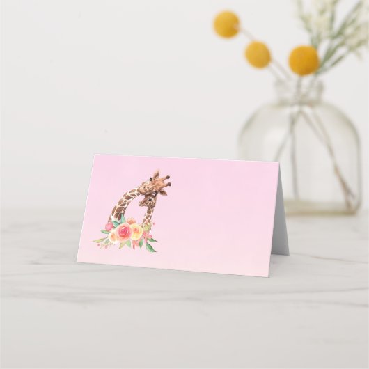 Cute Giraffe Waterverf Mam en Baby Plaatskaartje (Voorkant)